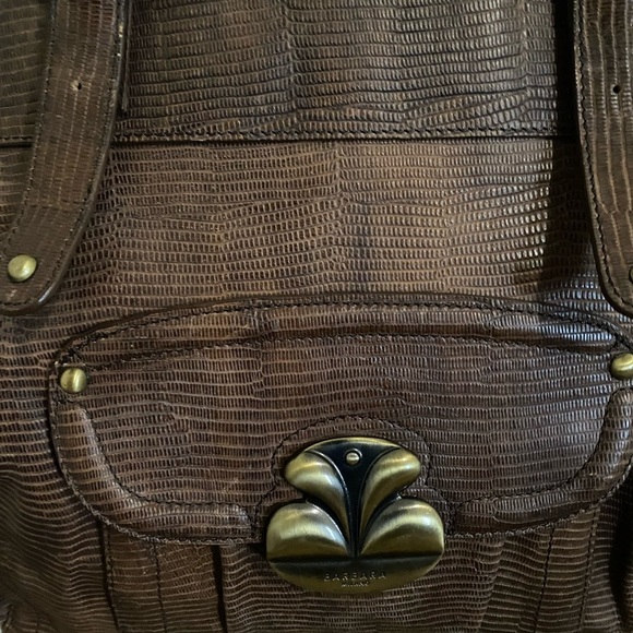 BARBARA MILANO Brown Large Lizard Embossed Leather Shoulder HandbagMade in Italy - Picture 5 of 15